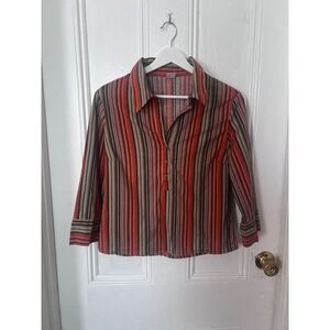 Camaieu Women's Multicolor Striped Button Front Blouse Y2K Retro Shirt Size 42FR